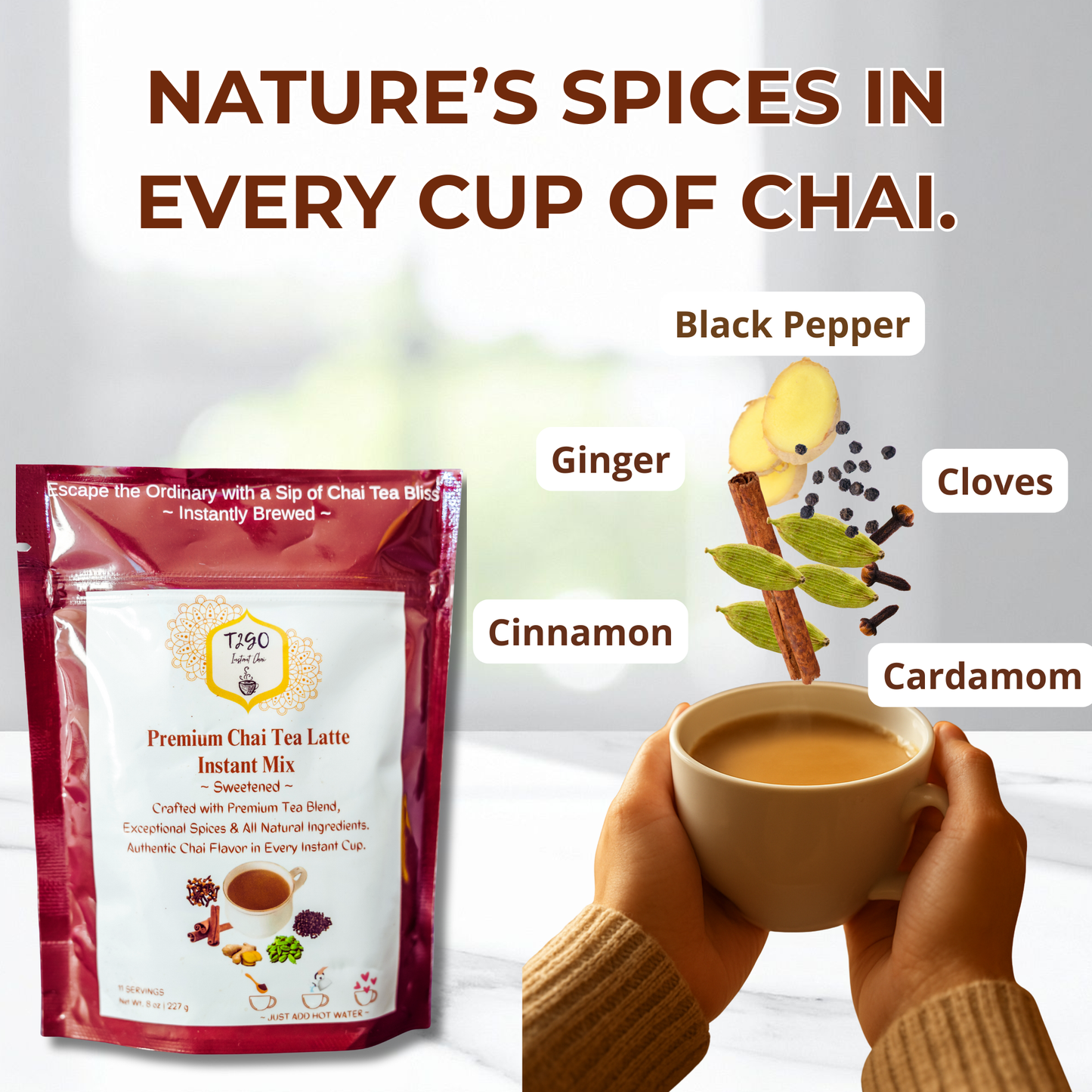 Pure Assam Chai Latte Mix | Instant Wellness Tea Blend  8 oz – T2GO Chai