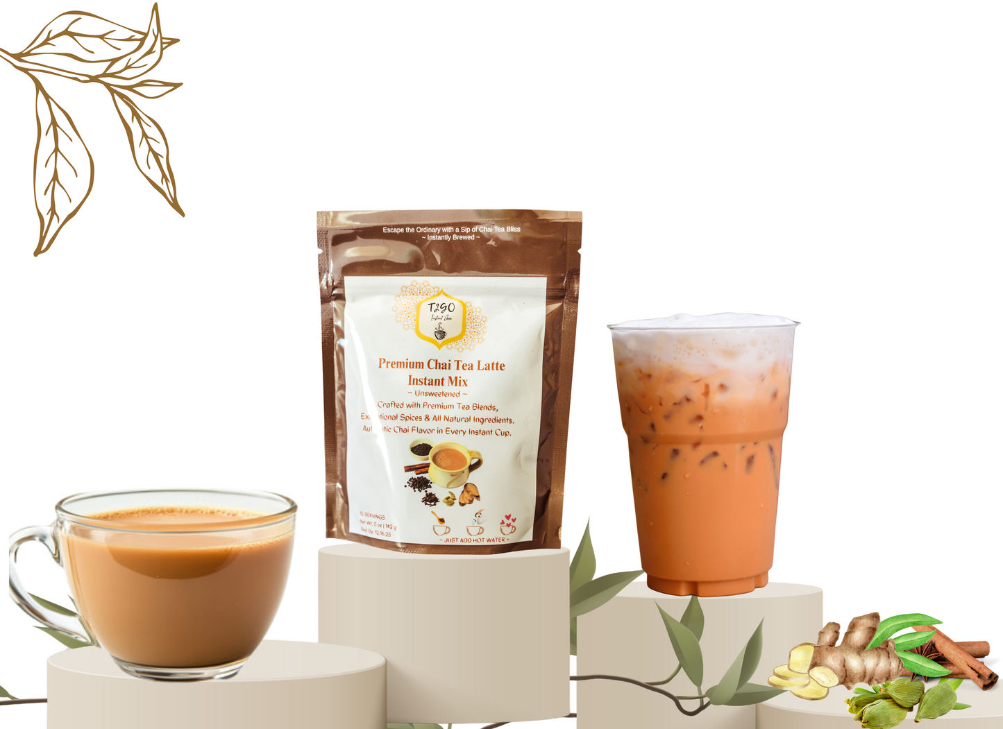 Unsweetened Cardamom Chai Latte Mix (5 oz) | Sugar-Free Instant Aromatic Tea Powder – T2GO Chai