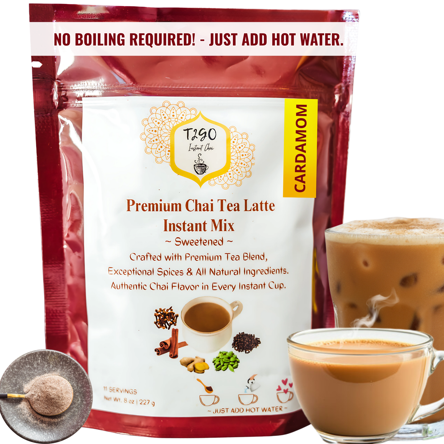 Cardamom Chai Latte Mix | Instant Wellness Tea Blend 8 oz – T2GO Chai
