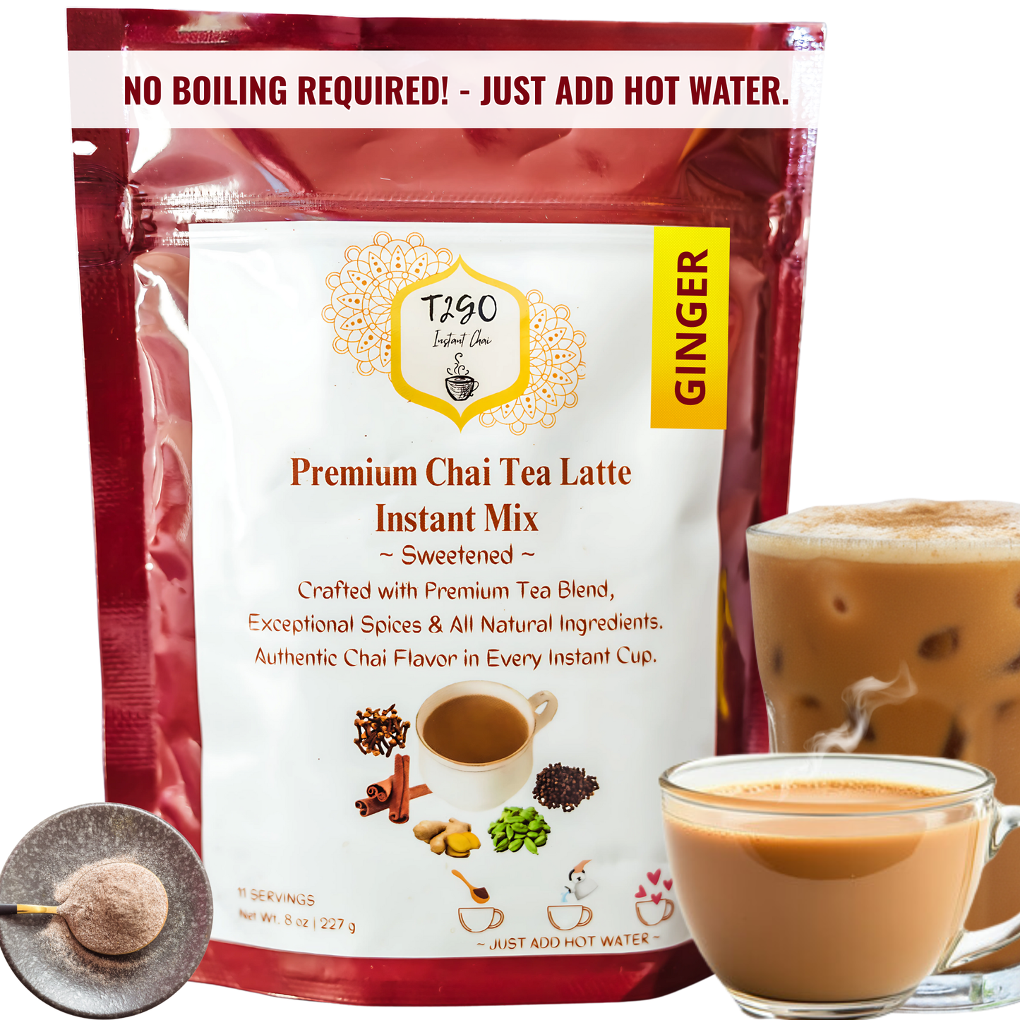 Ginger Chai Latte Mix | Instant Wellness Tea Blend 8 oz – T2GO Chai