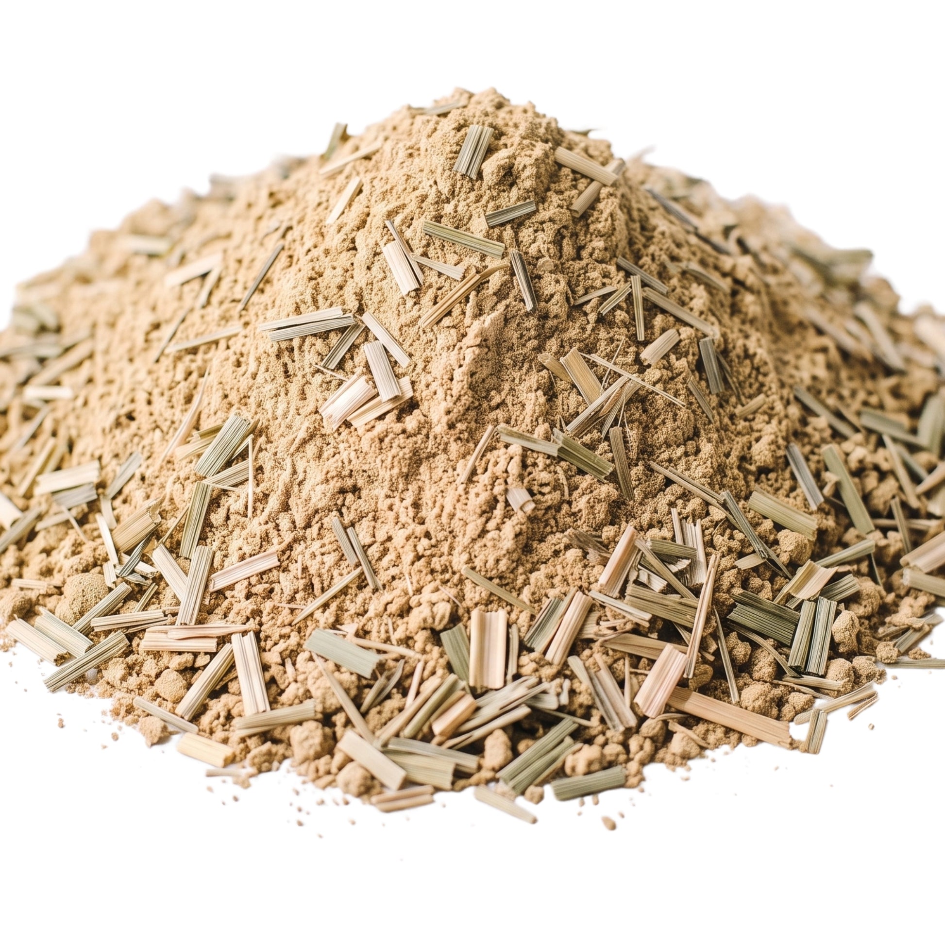 Close-up of T2GO Lemongrass Chai Masala powder flecked with dried lemongrass pieces