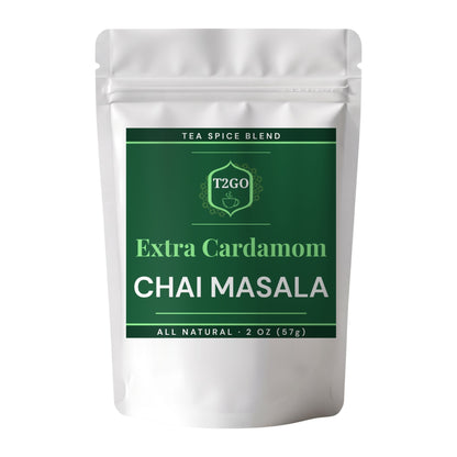 Extra Cardamom chai masala spice blend in a 2 oz resealable pouch

