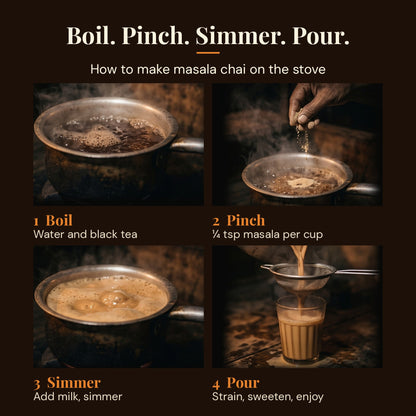 How to make masala chai on the stove with chai masala in four steps