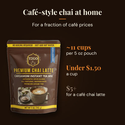 Unsweetened cardamom chai latte powder with no added sugar and real milk built in
